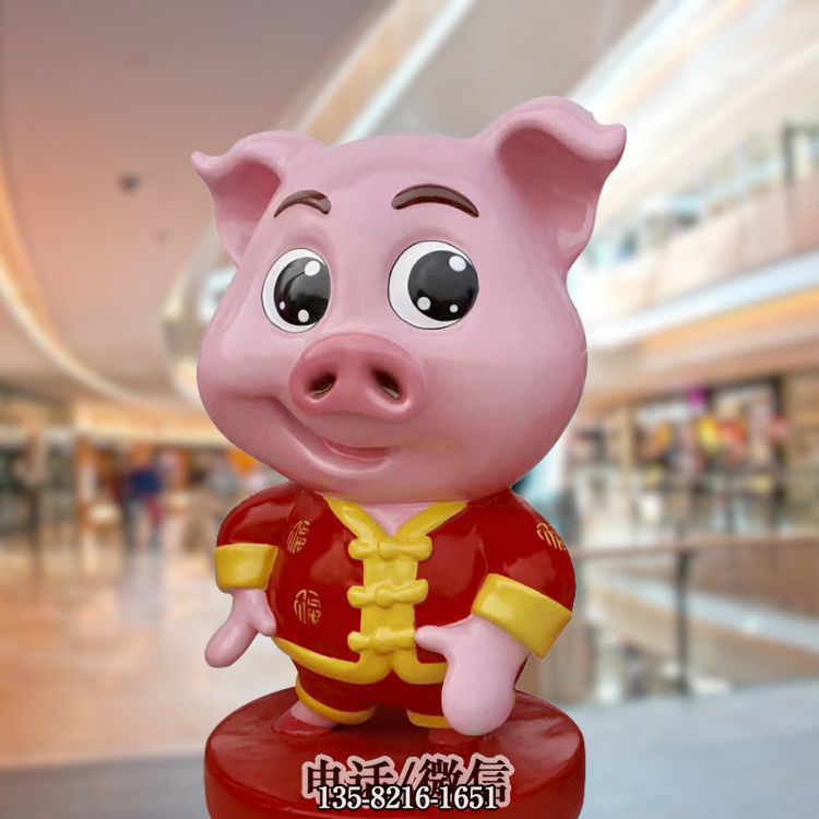 豬年玻璃鋼卡通喜慶福豬雕塑公仔 豬年玻璃鋼卡通喜慶福豬雕塑公仔